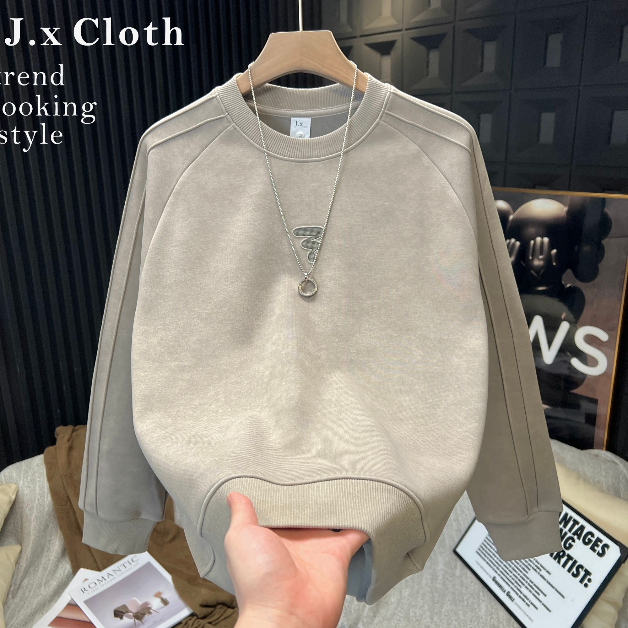 J.x Cloth立体剪裁男士长袖卫衣春秋冬加绒保暖卫衣外套打底【046】