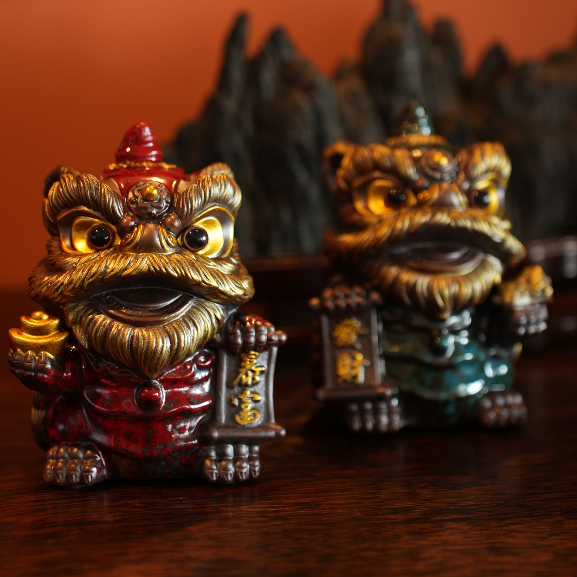 雲廬甄选招财陶瓷醒狮摆件客厅玄关萌宠小舞狮南狮开业送礼国潮风