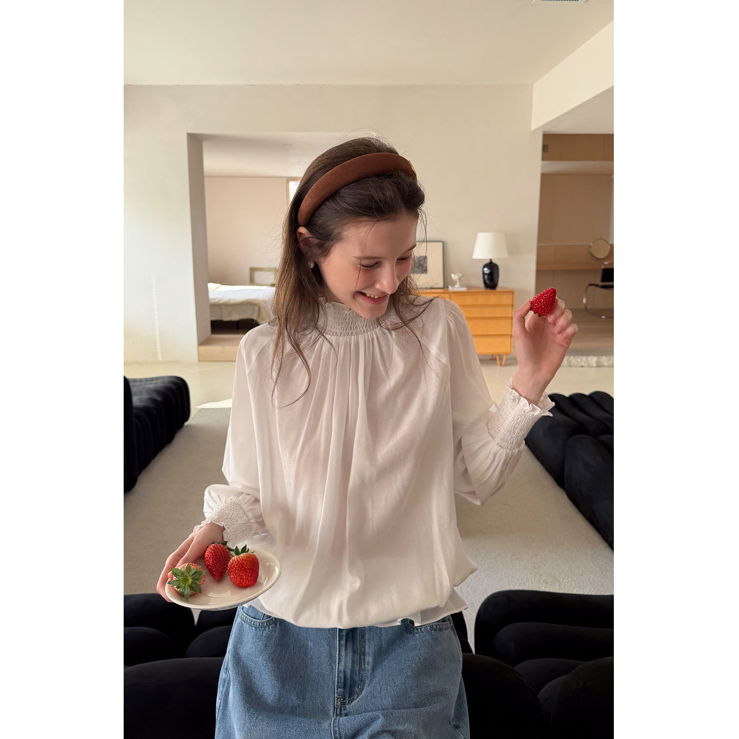 EGGKA法式气质千金风半高领衬衫显瘦别致长袖上衣OE25A60893MY