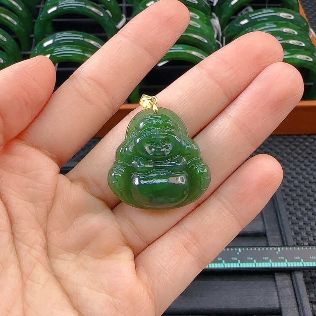颈饰银S925镶嵌和田玉碧玉佛公卡30