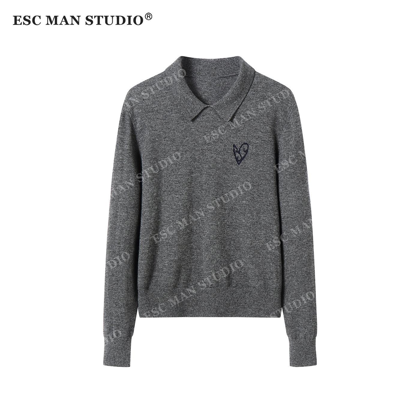 ESC MAN STUDIO/满足穿搭感的宽松polo领针织衫爱心提花图案毛衣