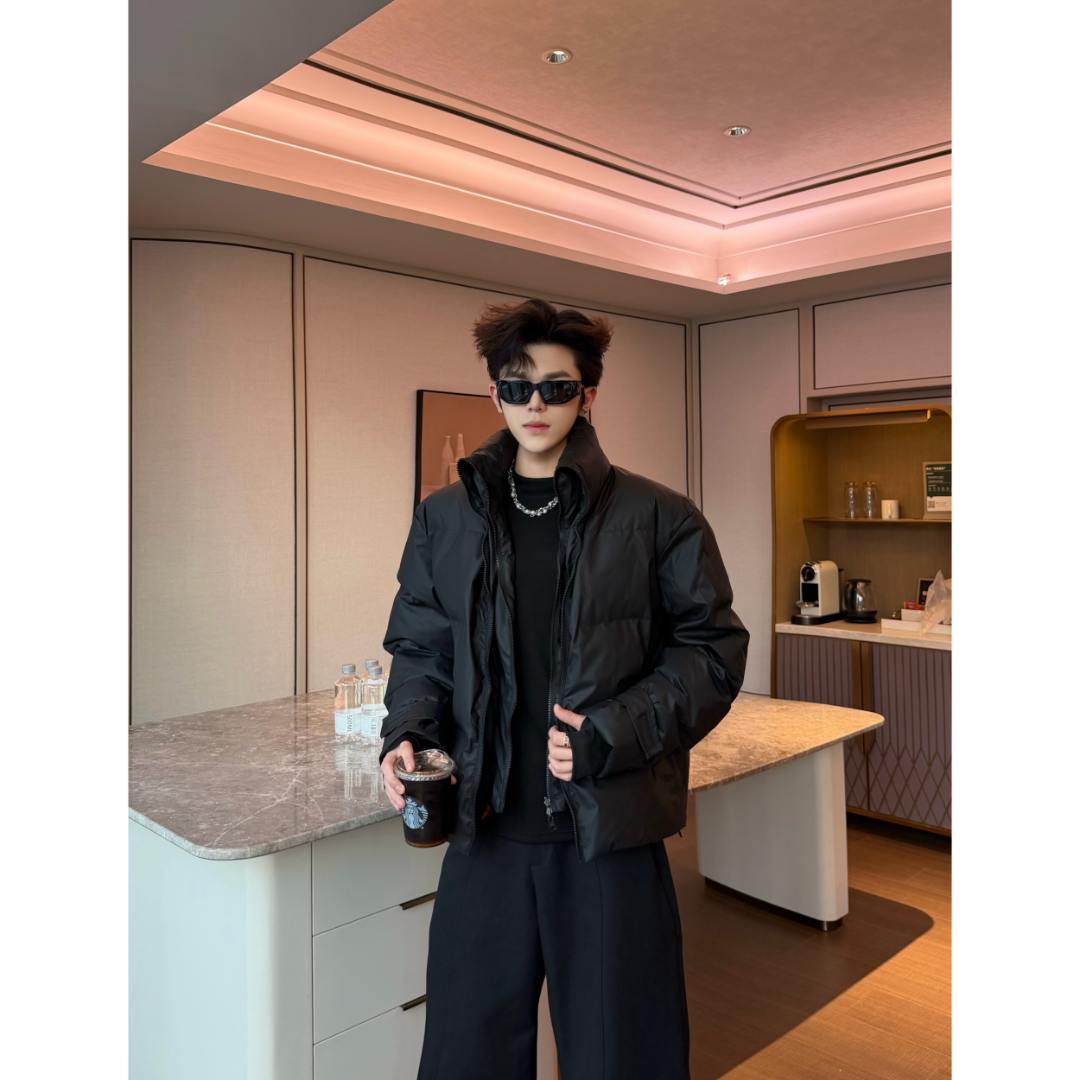 YOUNG冬季新品高级感痞帅立领棉服男潮牌宽松百搭保暖外套(55067)