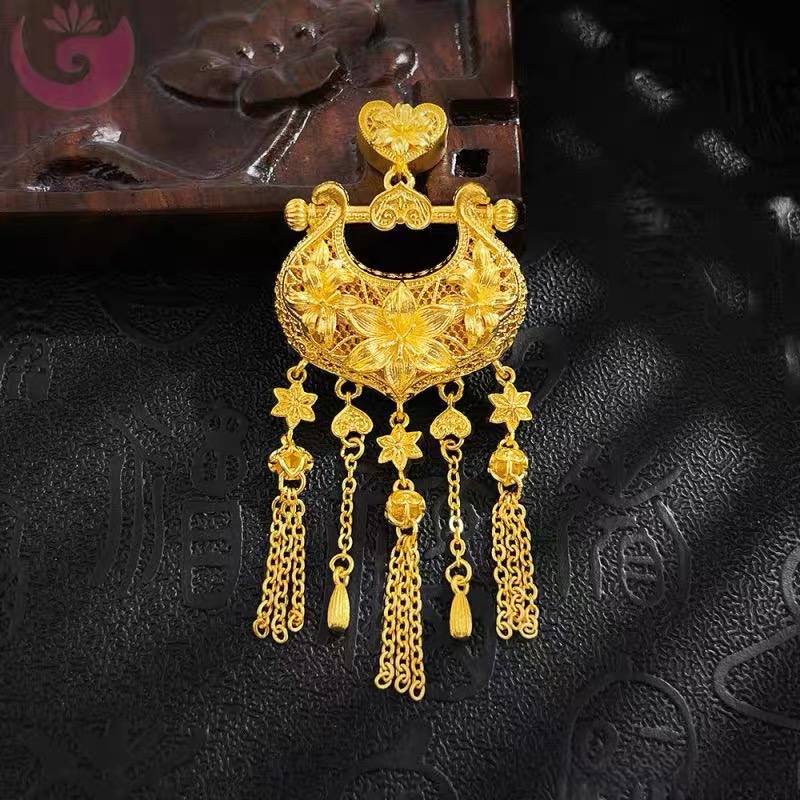 足金999 古风雕刻工艺锁包吊坠（按实际金重多退少补）