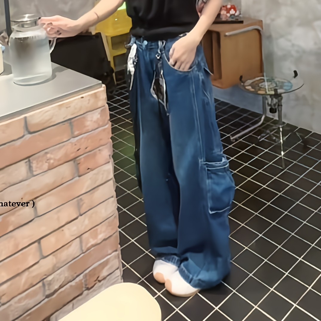 《丝齐》2025蓉蓉家早秋新款美式高腰宽松丝巾腰带阔腿工装牛仔裤