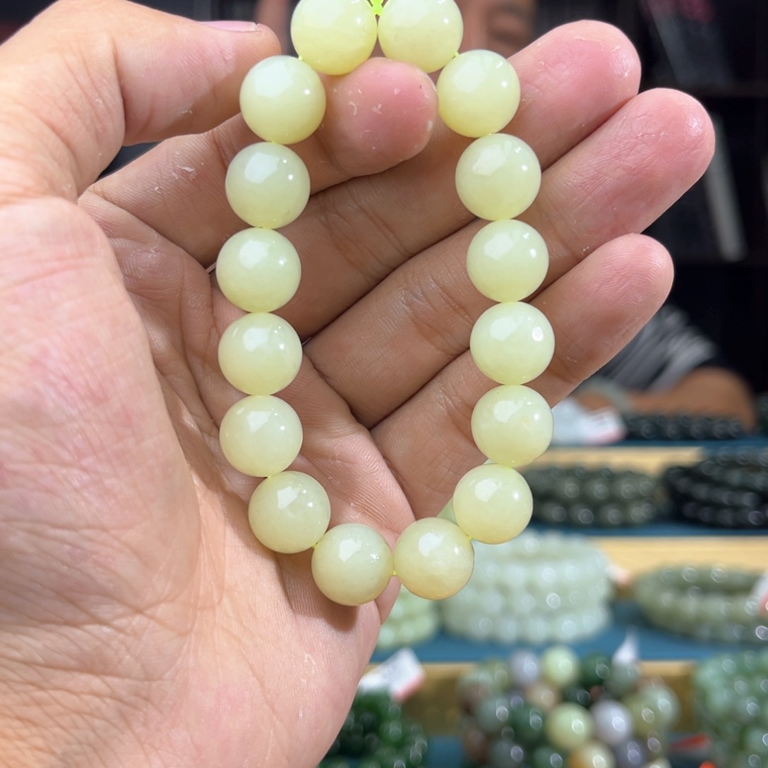 和田玉手串未镶嵌纯天然和田玉新疆若羌黄口料卡12