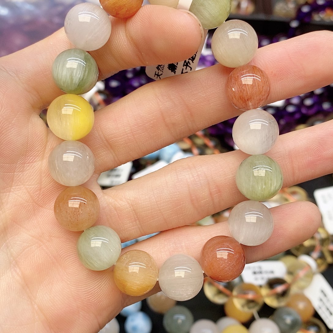 水晶手链未镶嵌12彩兔毛11mm
