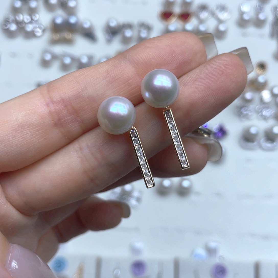 银S925镶嵌淡水珍珠耳饰