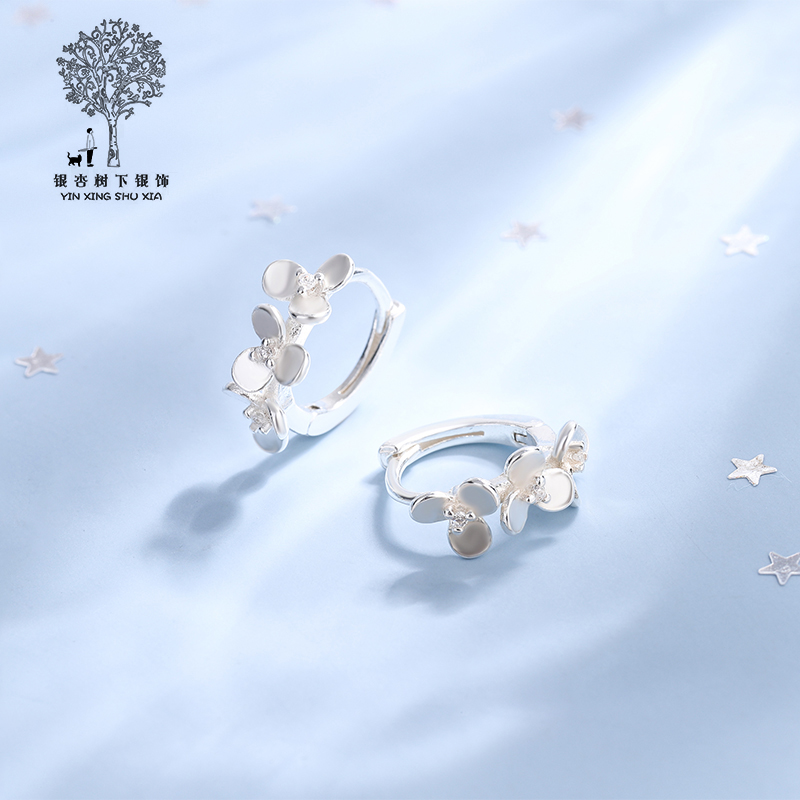 足银耳饰 S999足银玫瑰花耳圈简约百搭日韩女轻奢网红小清新耳饰