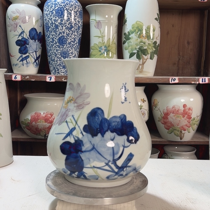 瓶高27鱼尾青花荷花新款新款陶瓷陶瓷