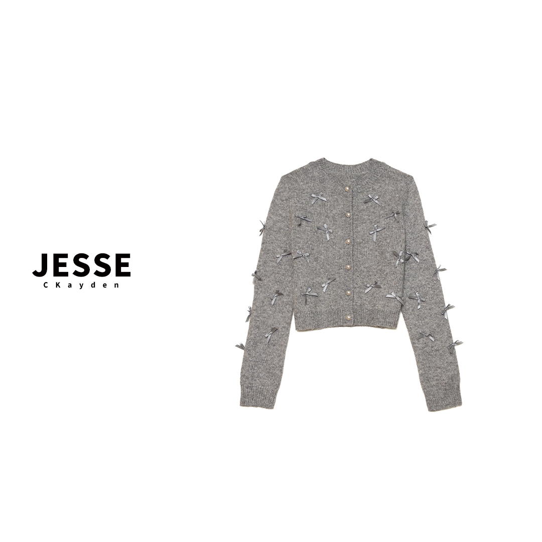 针织轻职风秋冬设计师直筒袖蝴蝶结上衣毛针织衫SS0463