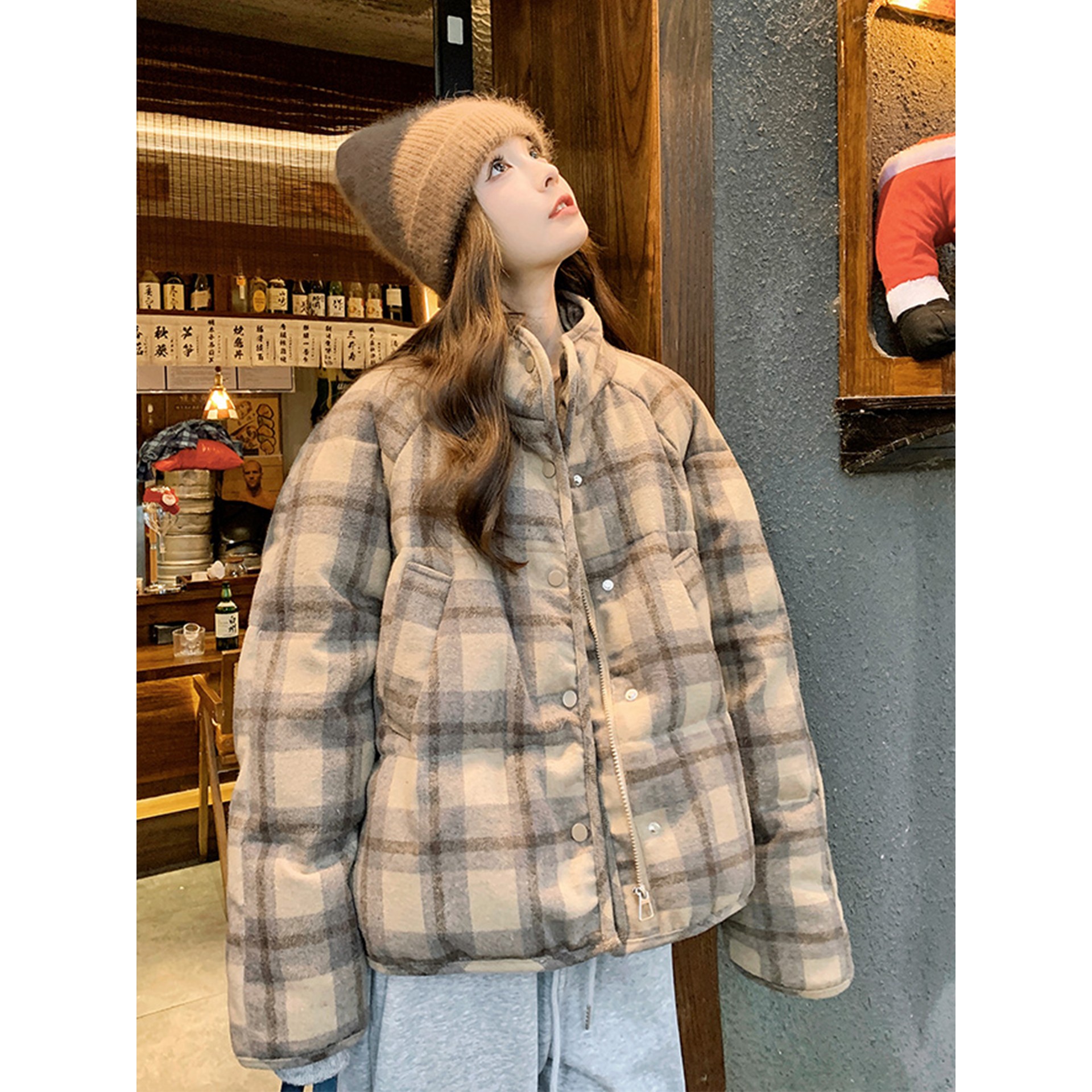 覆古格子服女冬季2025年新款高级感小个子短款加厚保暖外套潮百搭