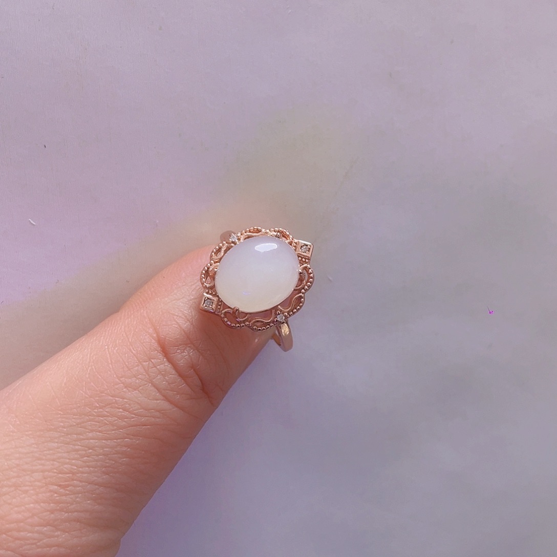 和田玉戒指银S925镀金镶嵌