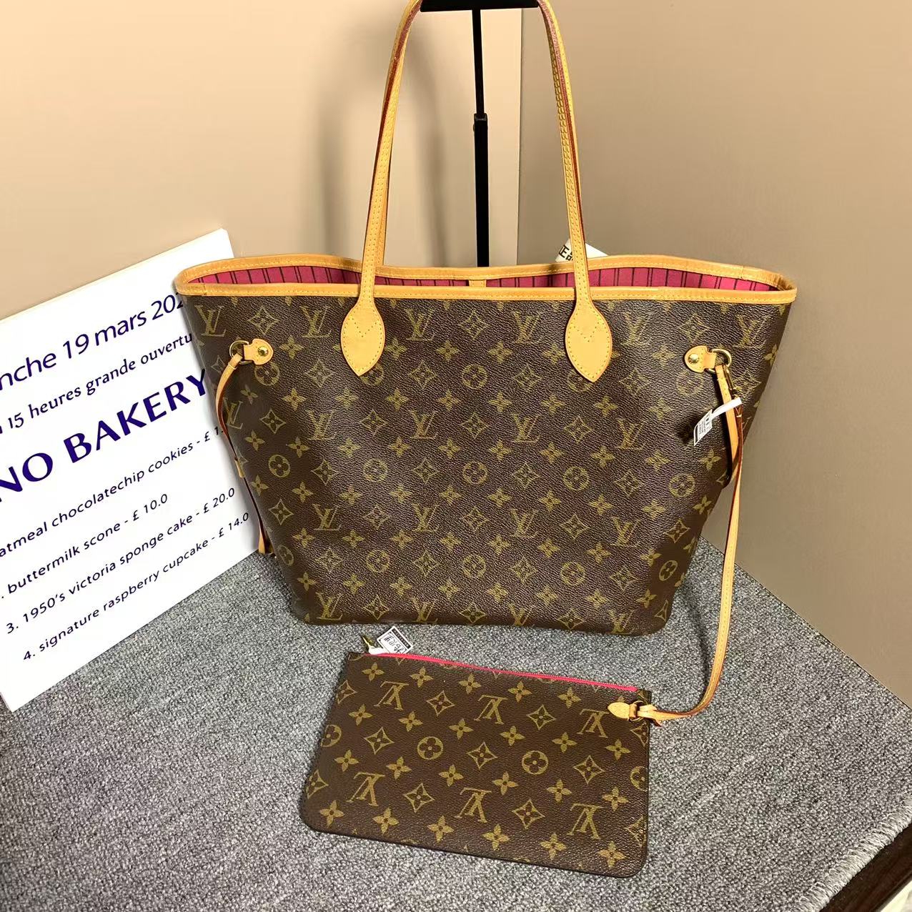 95新 LouisVuitton/路易威登 LVneverfull中号老花子母购物袋