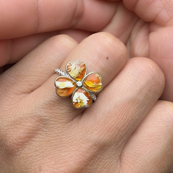 蜜蜡银S925镶嵌裸石天然蜜蜡戒指