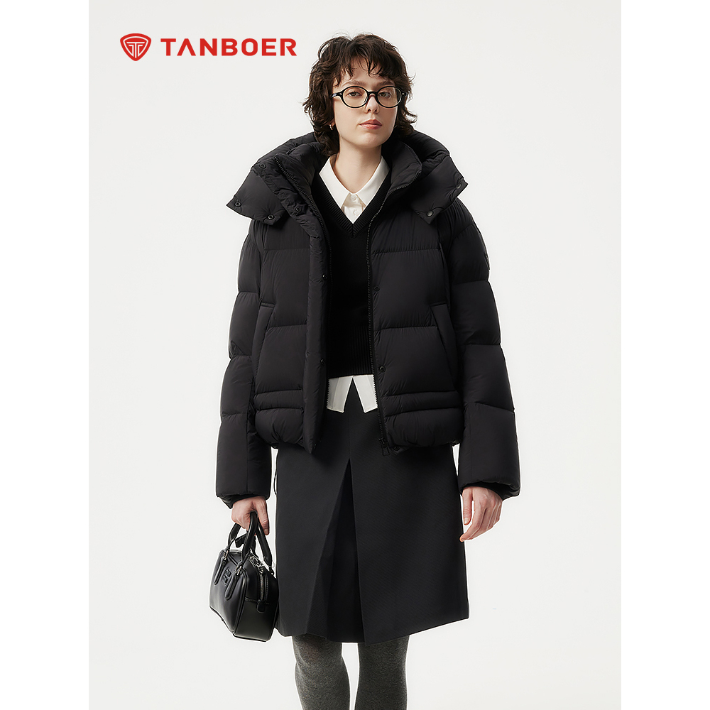 坦博尔羽绒服女冬季新款时尚运动短款可脱卸帽加厚保暖面包服外套