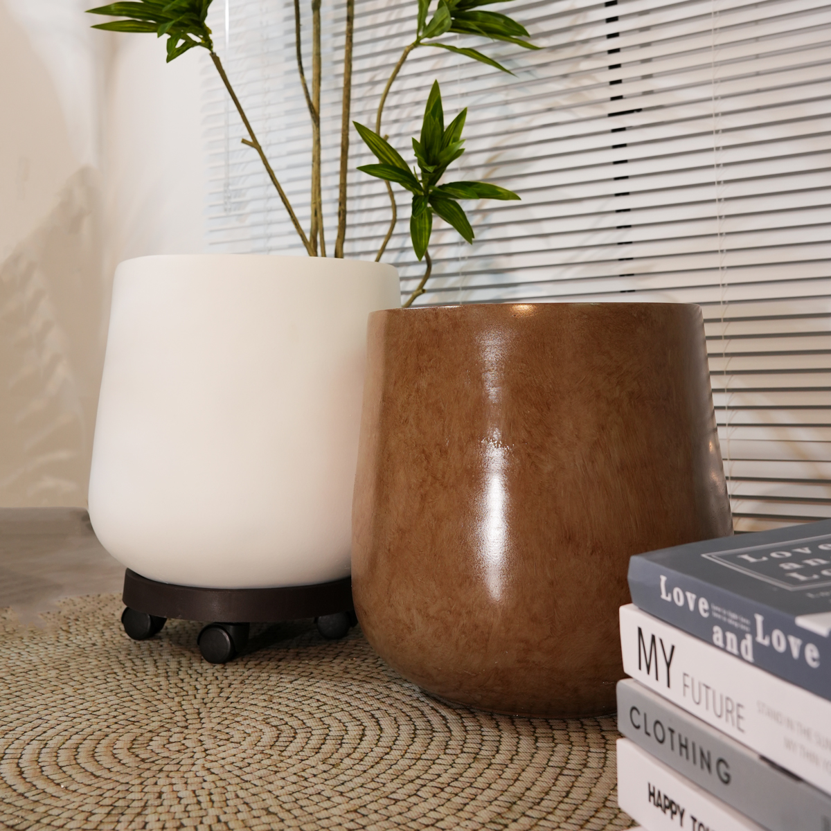 大口径u型简约镁泥花盆落地家用办公室龙血树黑金刚盆器特价优惠