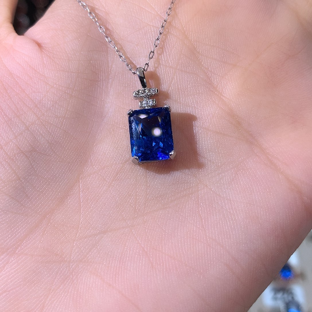 颈饰蓝宝石银S925镶嵌白矢车菊810