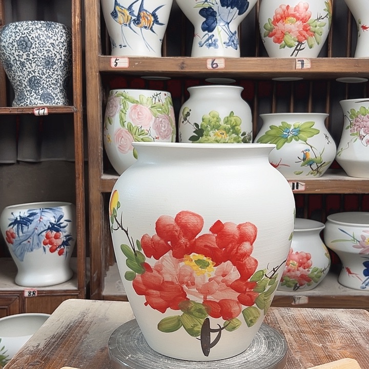 摆件高26口18.5红牡丹新款陶瓷陶瓷