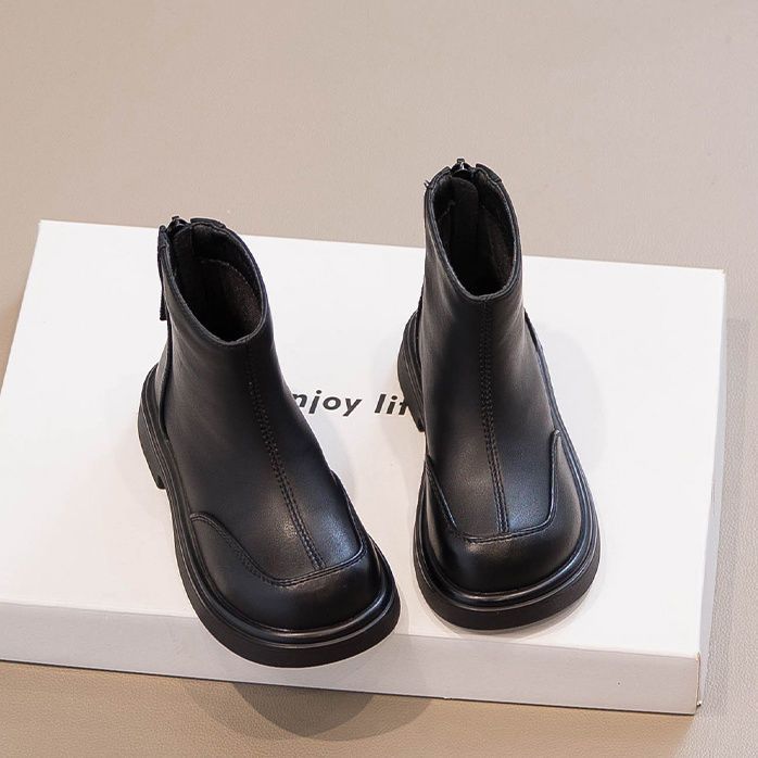 ABC女童马丁靴秋冬季新款儿童短靴宝宝鞋中大男童加绒保暖皮短靴