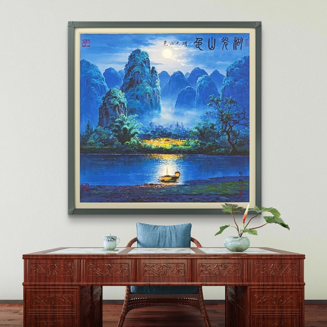 斗方《湖光山色》宣纸无框-葛