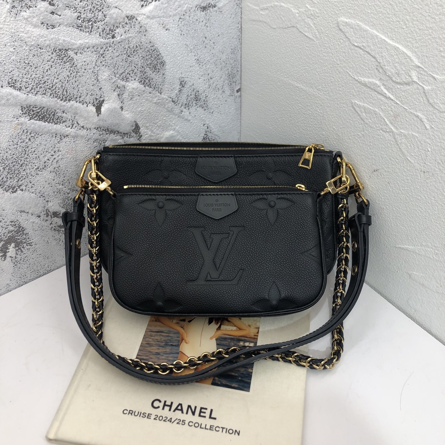 99新 LouisVuitton/路易威登 女士黑色皮芯片四合一单肩二奢包包