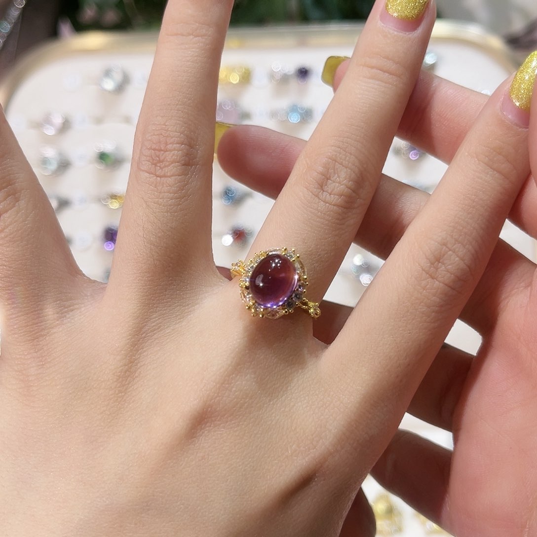 蛇纹石玉戒指银S925镶嵌