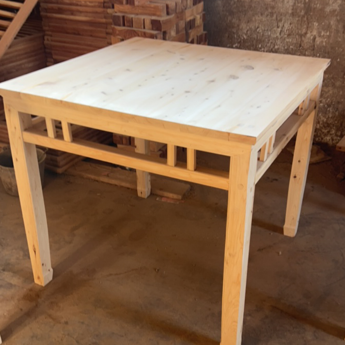 农村老式香柏木四方桌子餐桌方形餐桌椅尺寸980桌4条凳子白胚