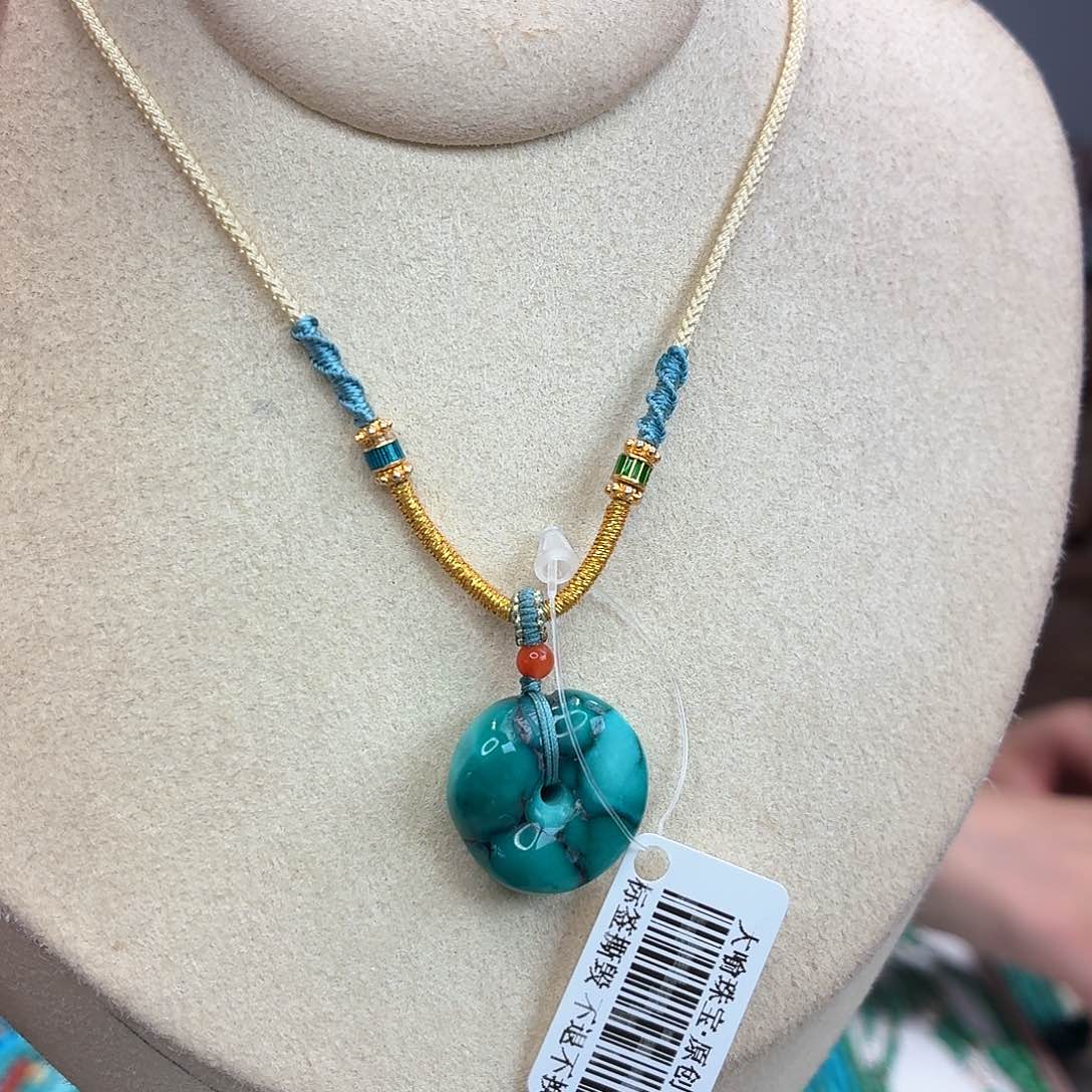 绿松石银S925镀金镶嵌颈饰