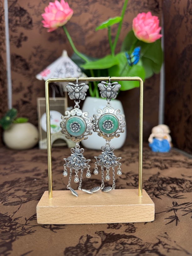 925银耳饰 小郑家纯银手工錾刻耳饰