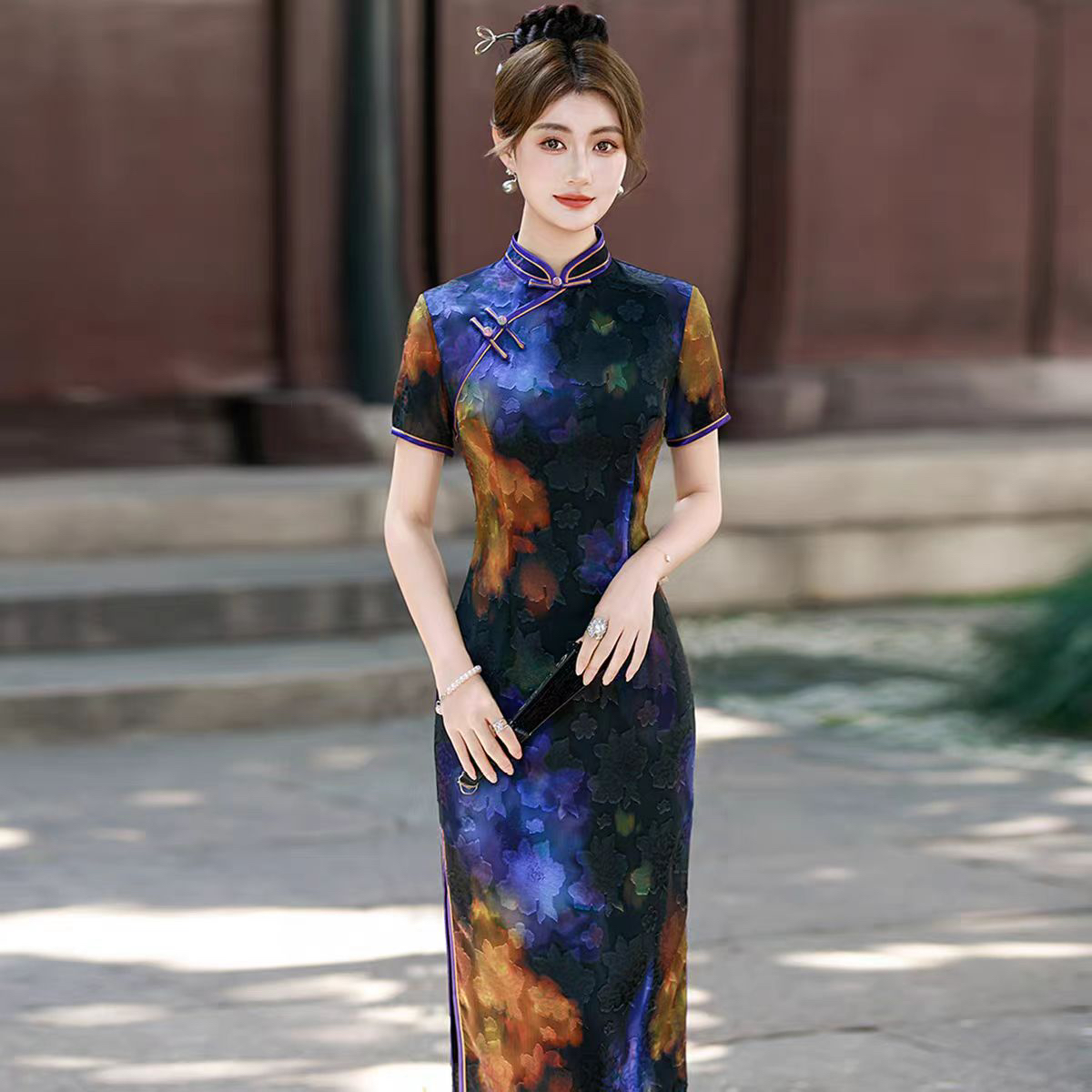 926夏季新款复古国风修身显瘦改良中式长款旗袍裙