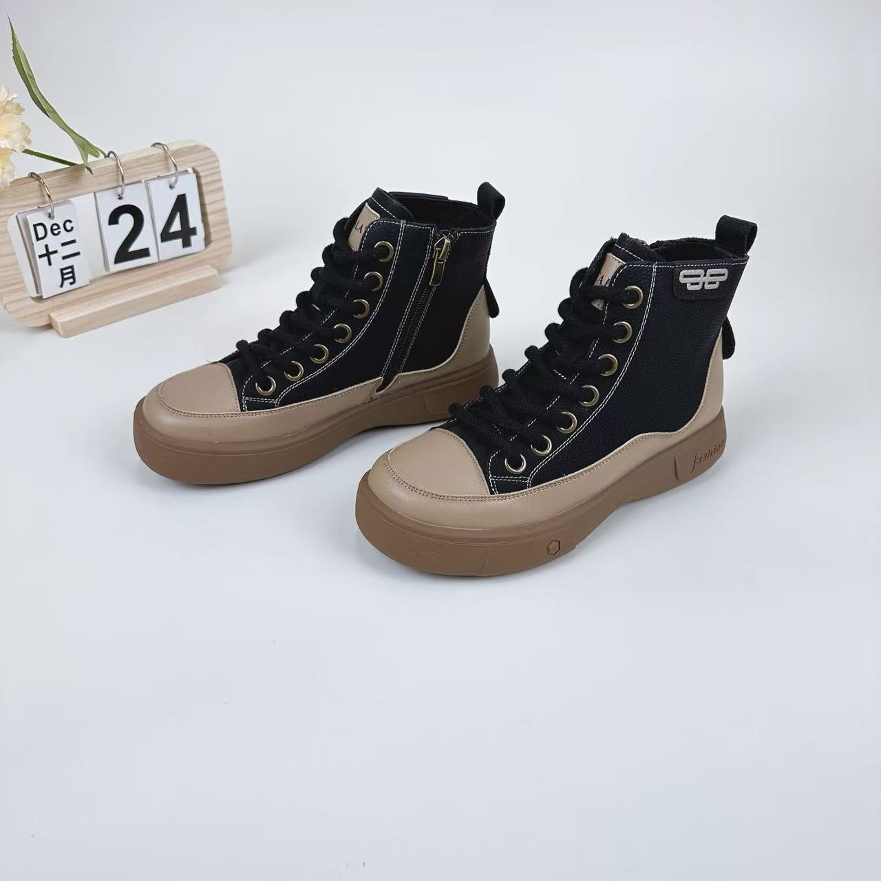 小强家女鞋  高帮厚底圆头简约板鞋（A230-12-2）（F342H40518-10）