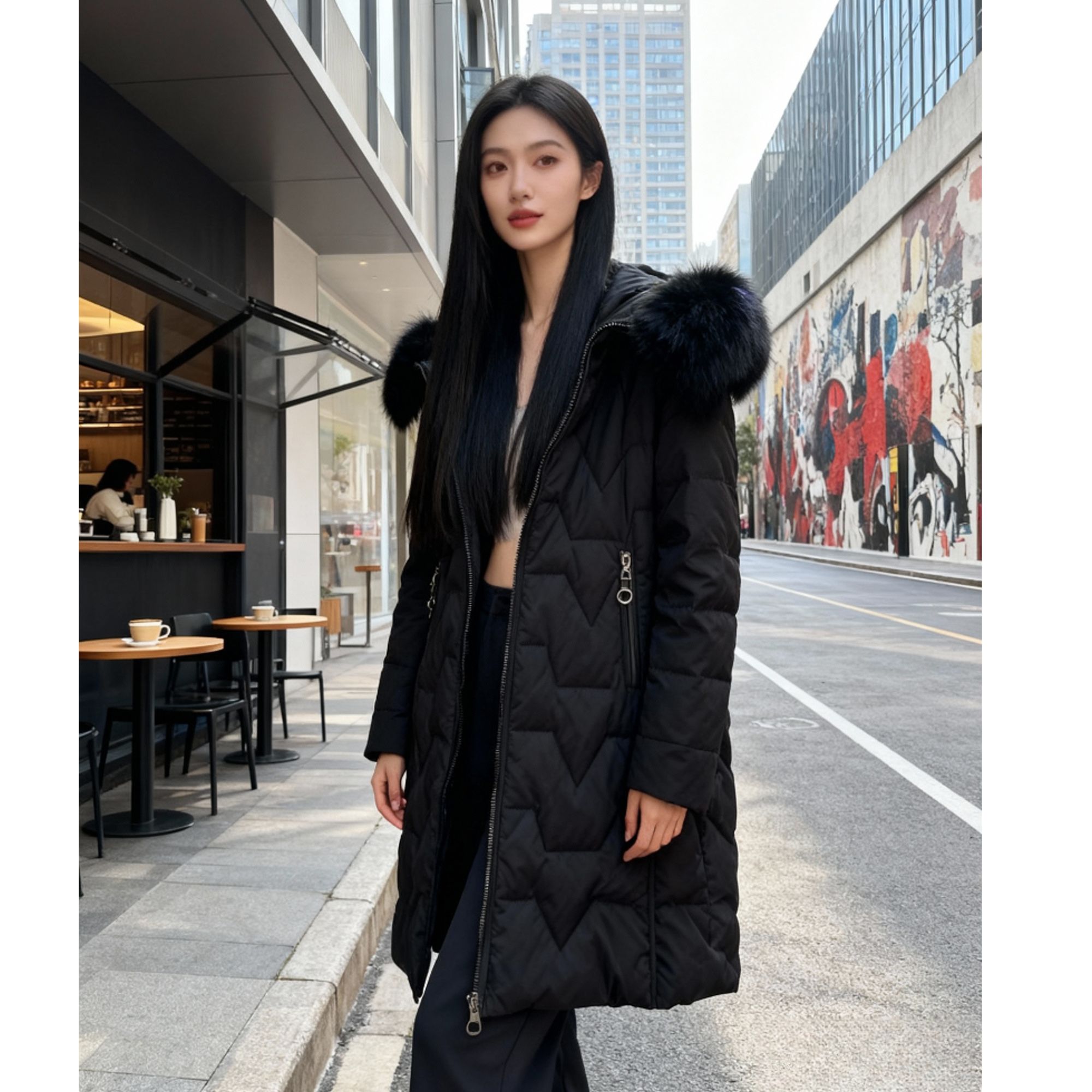 19068#时尚设计感带毛领百搭羽绒服【A10-1】