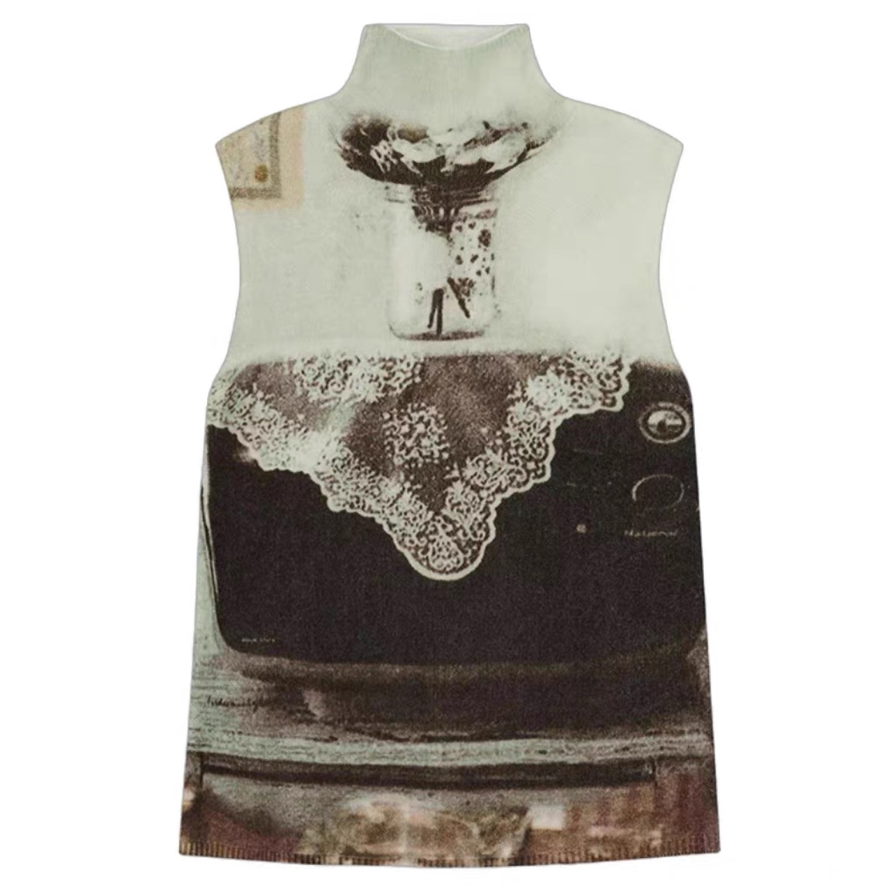 【天使】女装涂鸦老照片印花背心女针织高领背心时尚