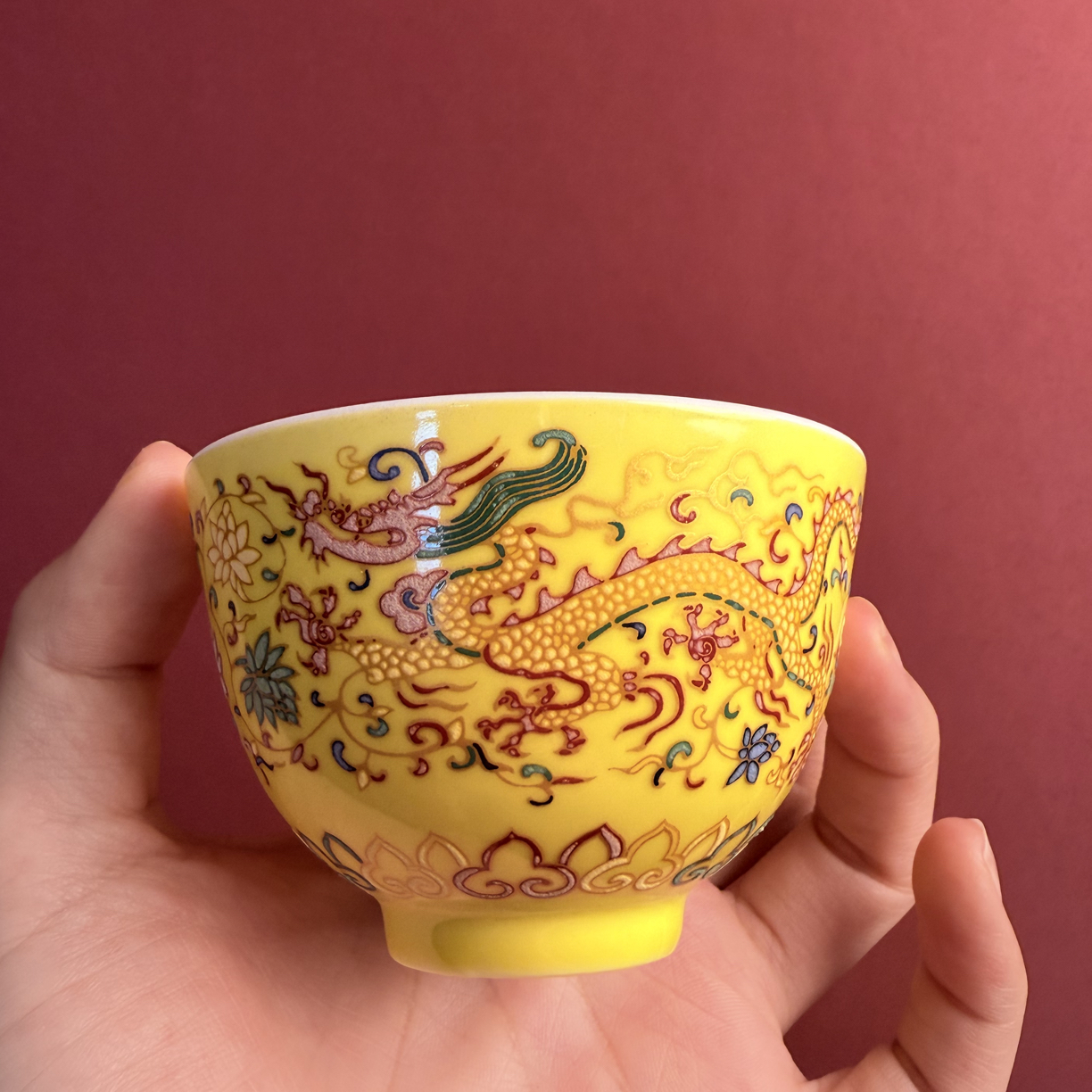 复古珐琅彩龙凤图案陶瓷大号茶杯主人杯