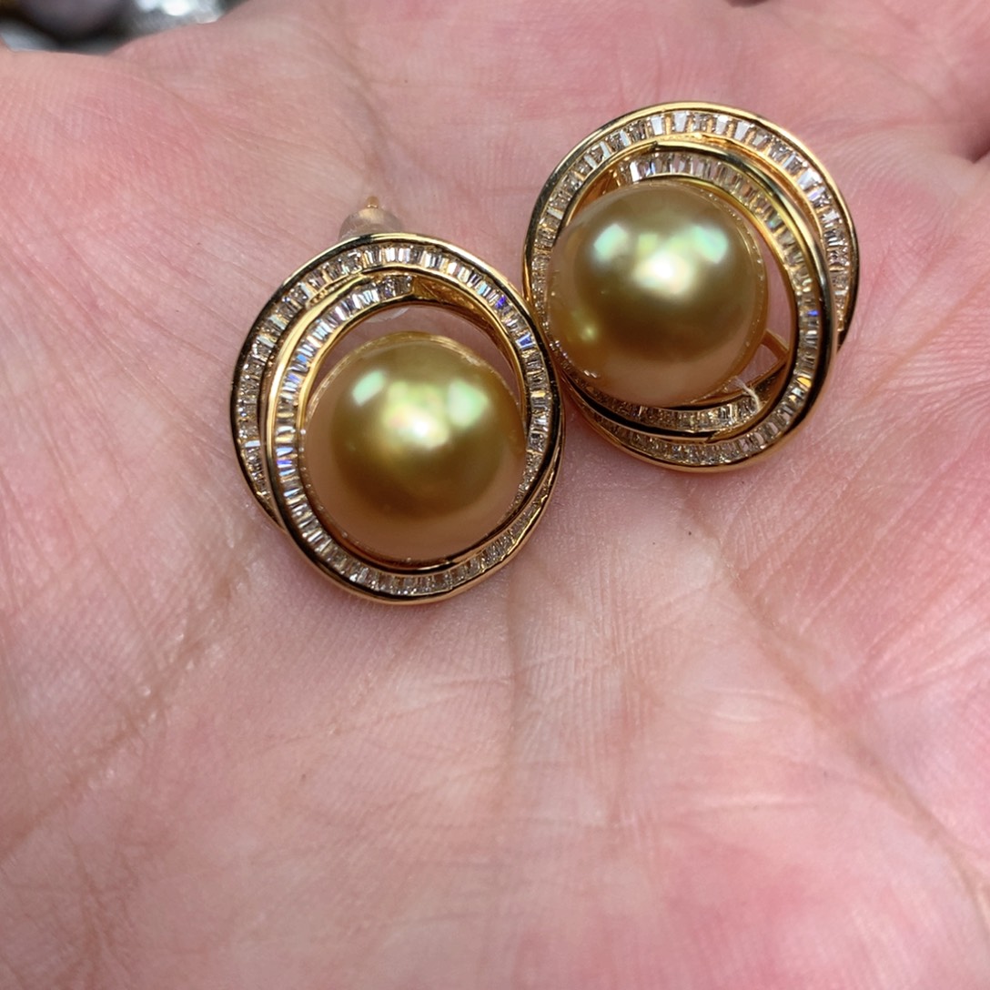 海水珍珠耳饰银S925镶嵌