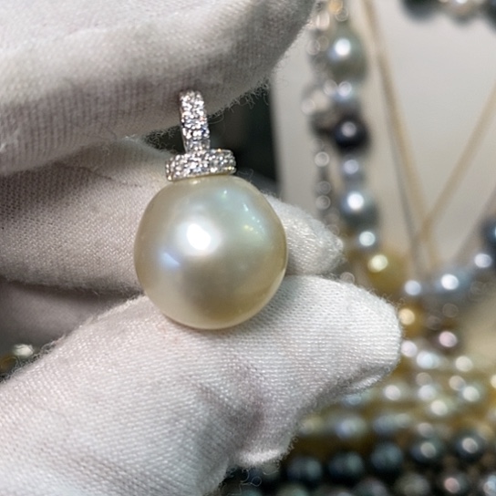 海水珍珠颈饰银S925镶嵌14.5