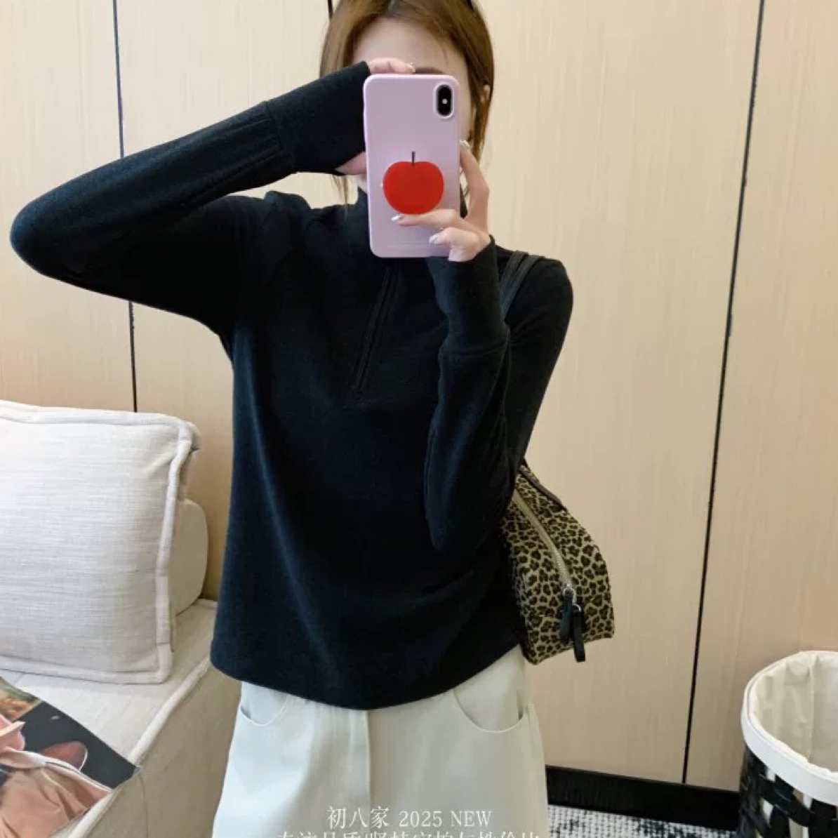 远红外发热锁温半拉链秋冬修身百搭立领显瘦纯色徳绒打底上衣899