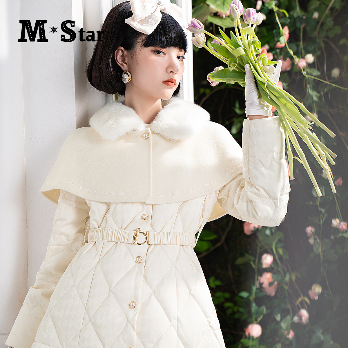 【蜜思仝】M-Star中长款香风羽绒服毛领披肩外套 SECI142535