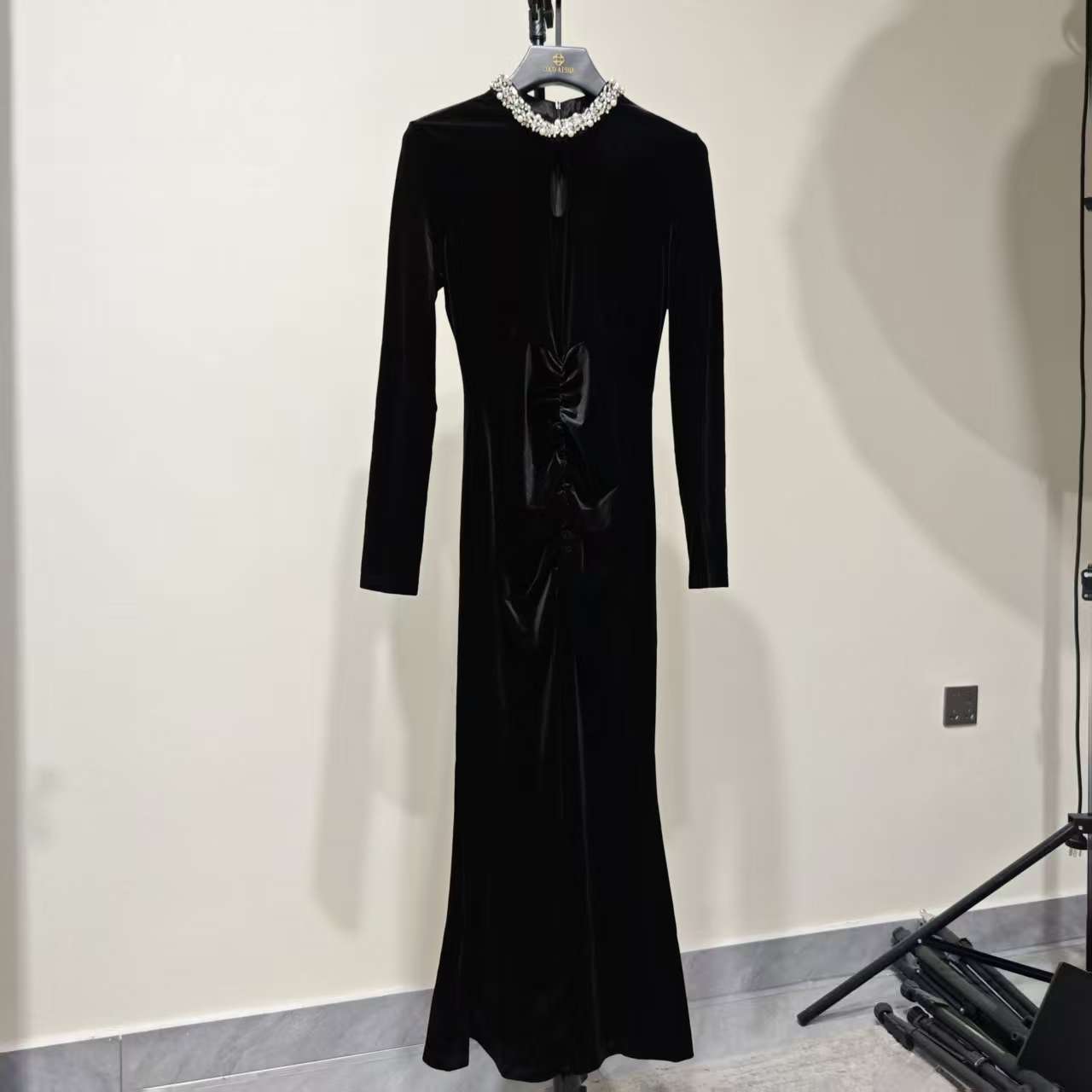 钉珠成人长袖圆领法式气质百搭女装连衣裙-3896