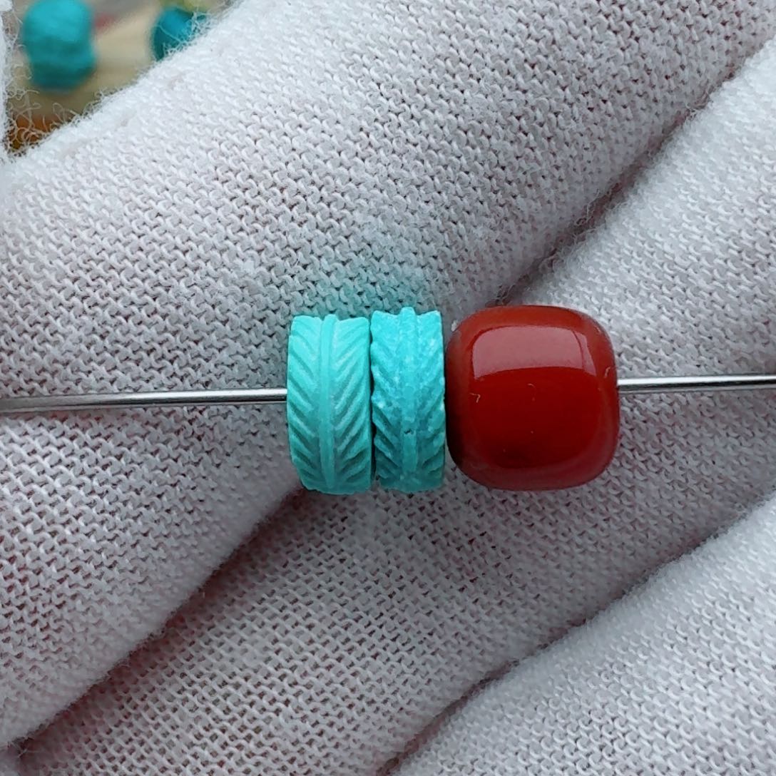 南红玛瑙直切羽毛隔片对珠7.3未镶嵌