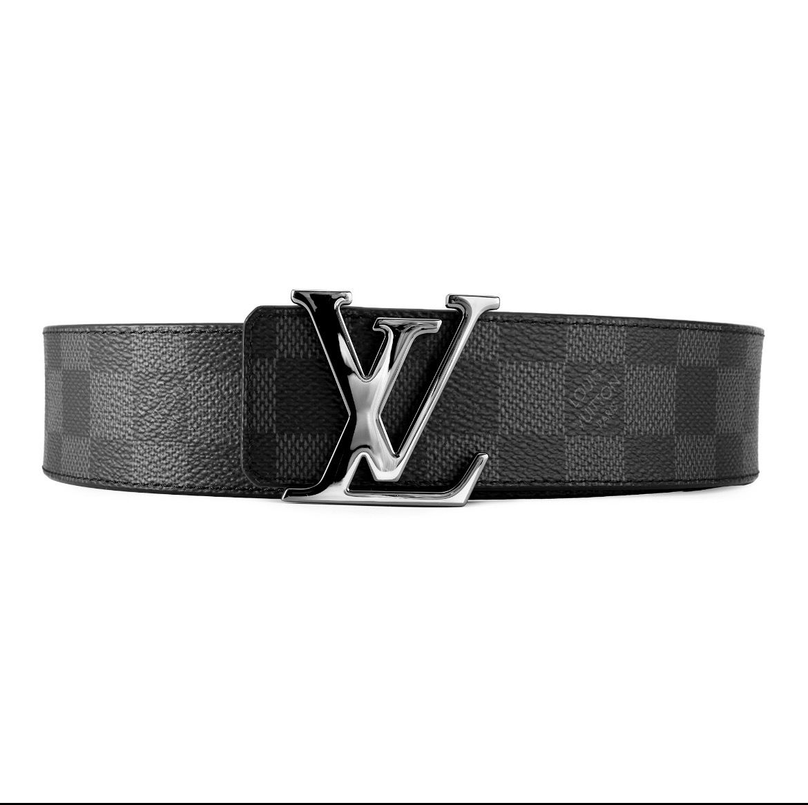 未使用 LouisVuitton/路易威登 亮枪色扣头棋盘格腰带 双面 4cm宽
