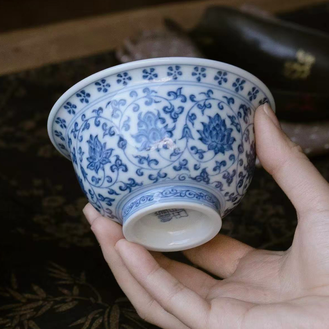 望月怀古缠枝莲压手杯