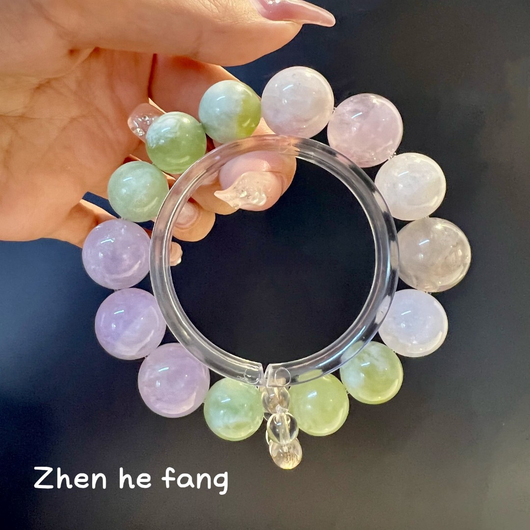 【晶语】天然水晶手串（紫水晶＋岫玉+白雪花幽灵+绿水晶）