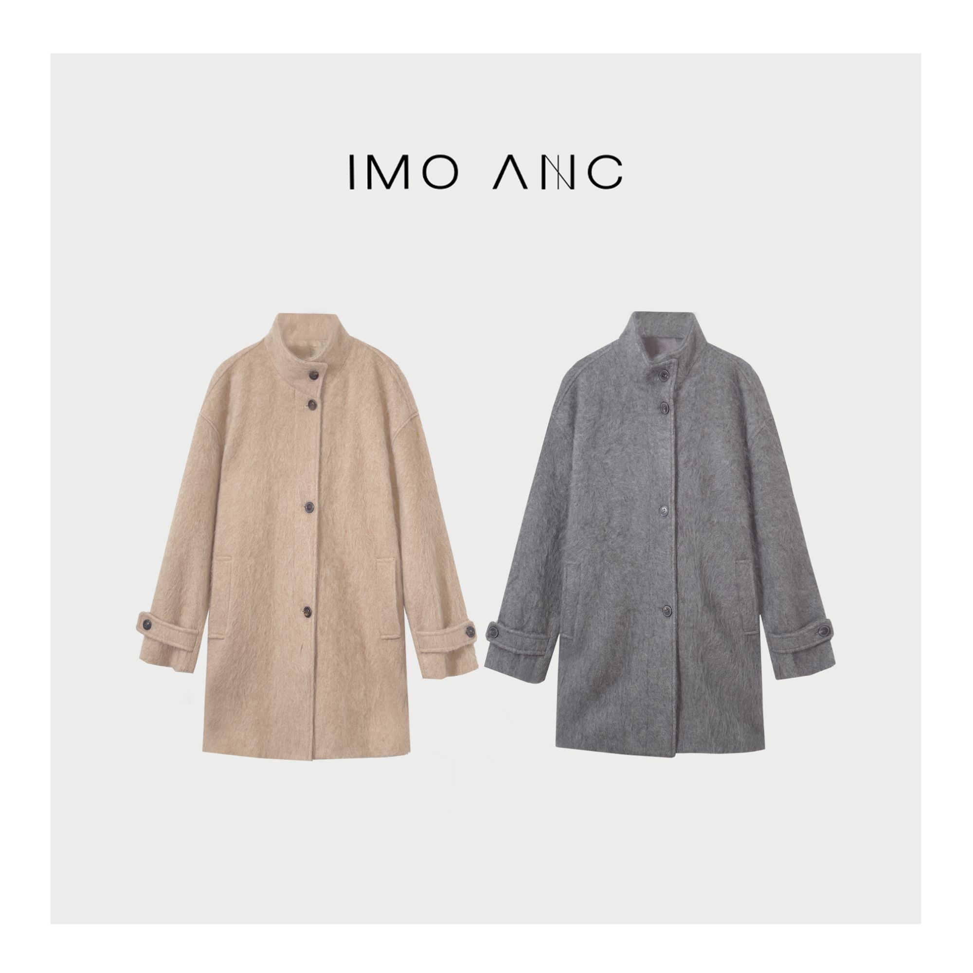 IM SO FANCY山羊绒拉毛双面立领中长款大衣外套SQ2176