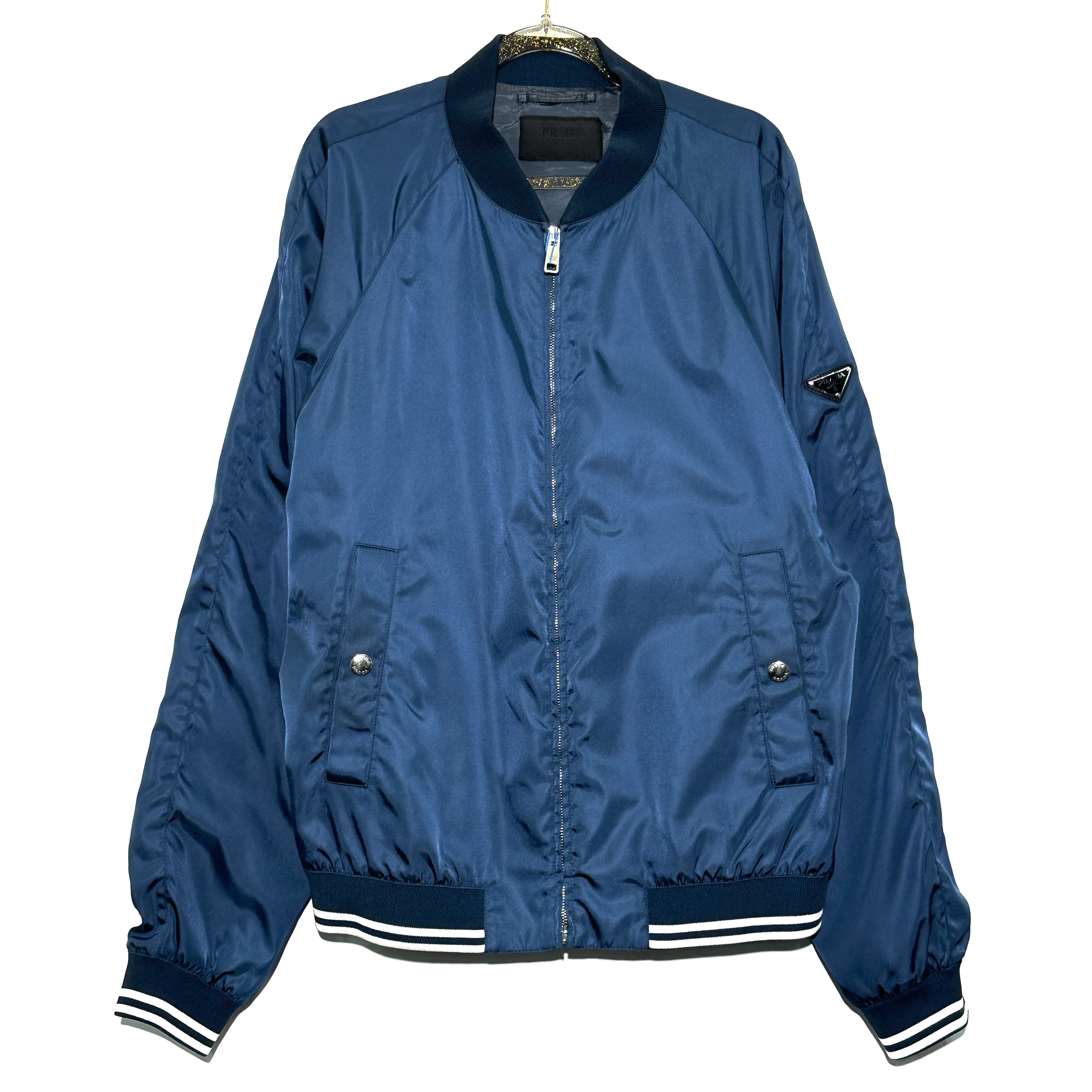 99新 Prada/普拉达 50码 三角钢标蓝色棒球服外套 0707
