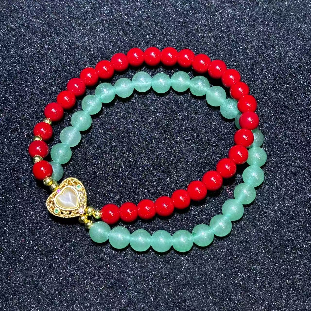 C3963【任会长珠宝】双色红绿石英质玉手串-送礼佳品