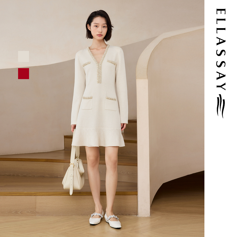 ELLASSAY歌力思2026早春新款简约小香风连衣裙女EWE371M05900