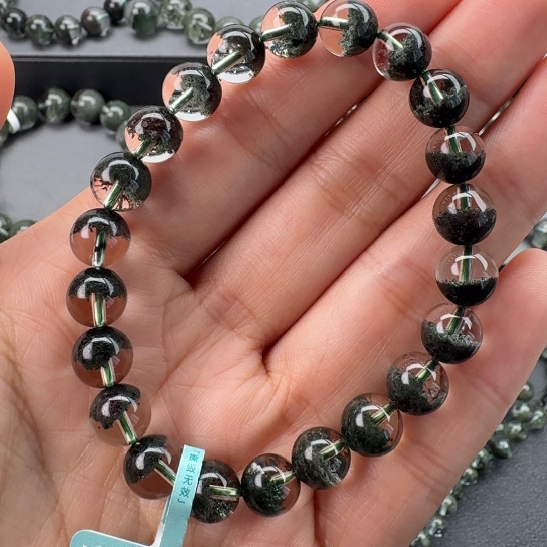 水晶手链未镶嵌天然绿幽灵聚宝盆8.6