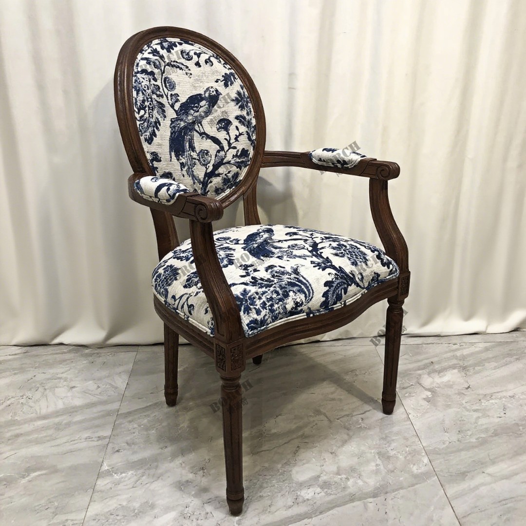 BORCH/博瑞奇橡木青鸟花布圆背扶手餐椅（09037）