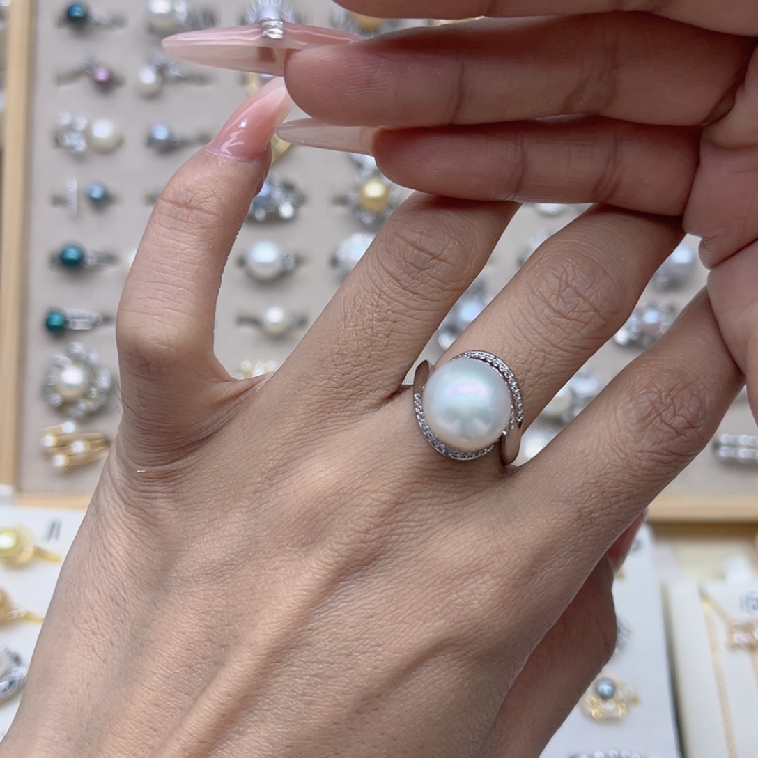 熊***。戒指淡水珍珠合金